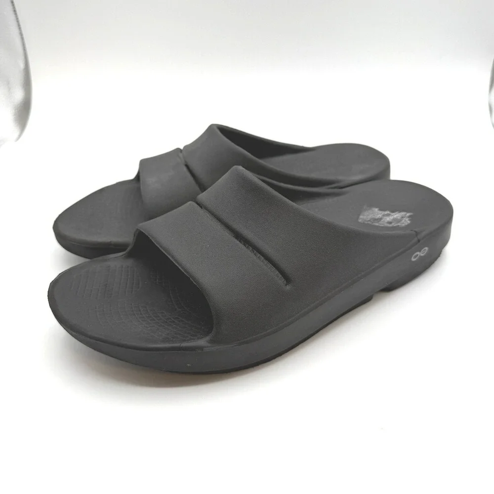 OOFOS Ooahh Slide Sandals Men 11 Black Recovery Arch Support Comfort Shoes